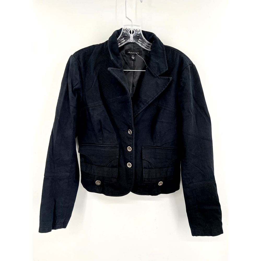 Atelier Women's black cropped military style jacket coat size 2